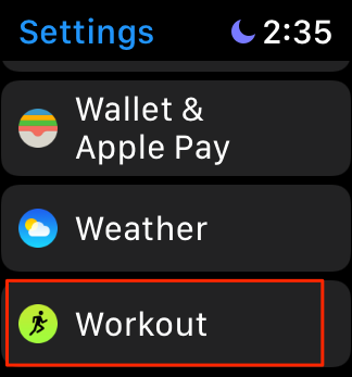Workout in Settings app