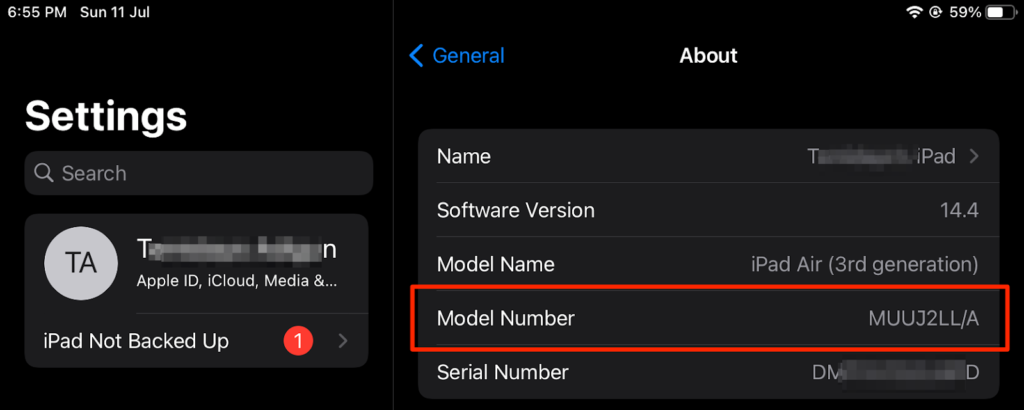 Model Number in About window