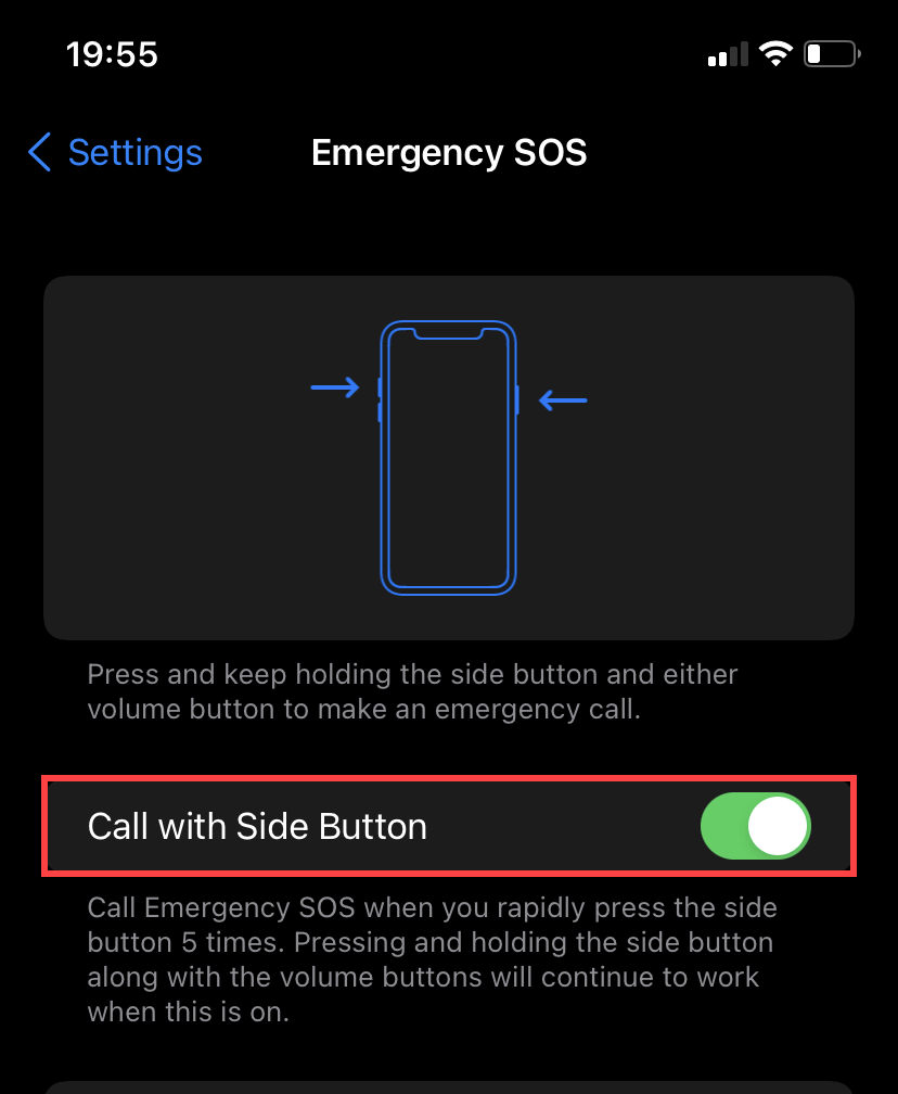 Emergency SOS > Call with Side Button 