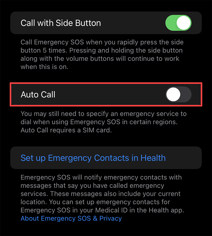 Auto Call toggle disabled 