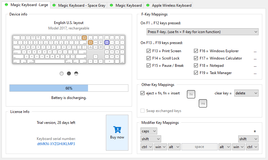 Magic Keyboard Utilities screen 