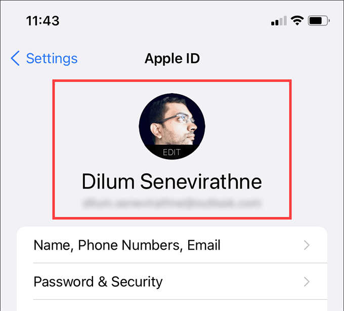 Apple ID screen 