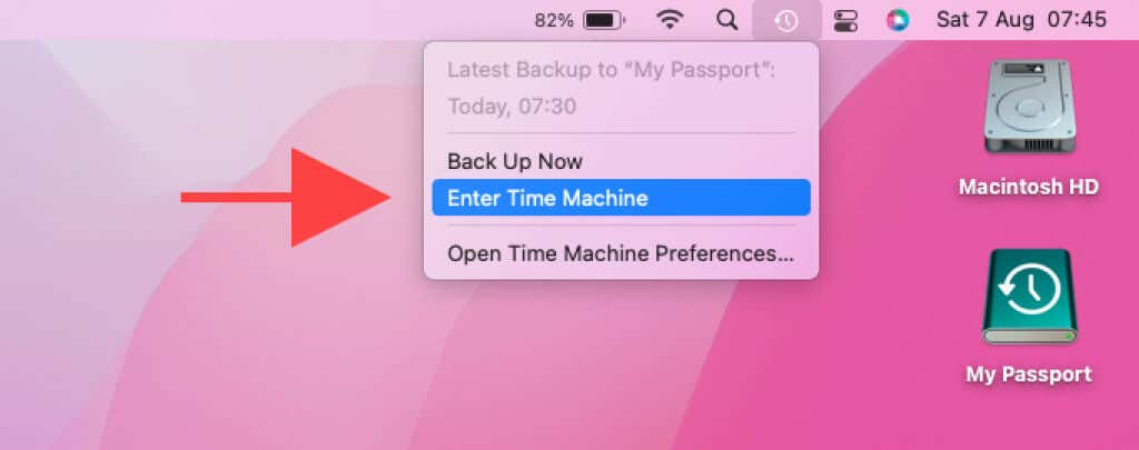 Enter Time Machine option 