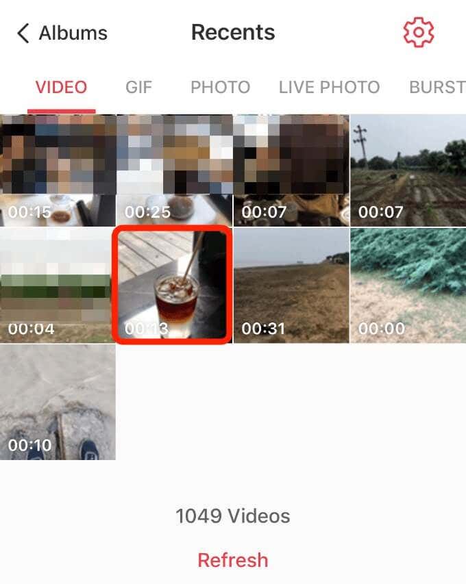 Video selected in photo library