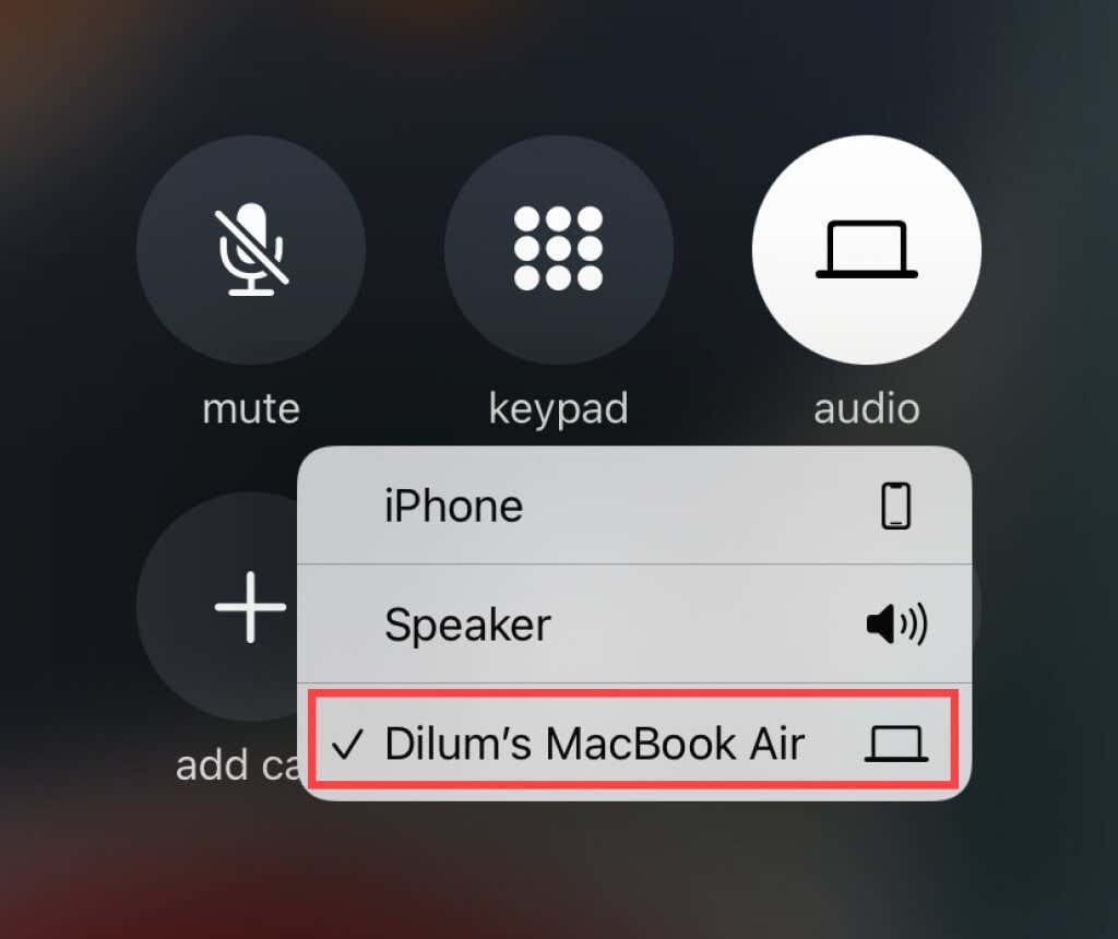 List of devices in Audio menu 