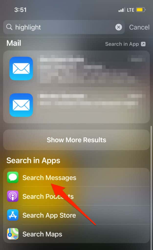 Search Messages option 