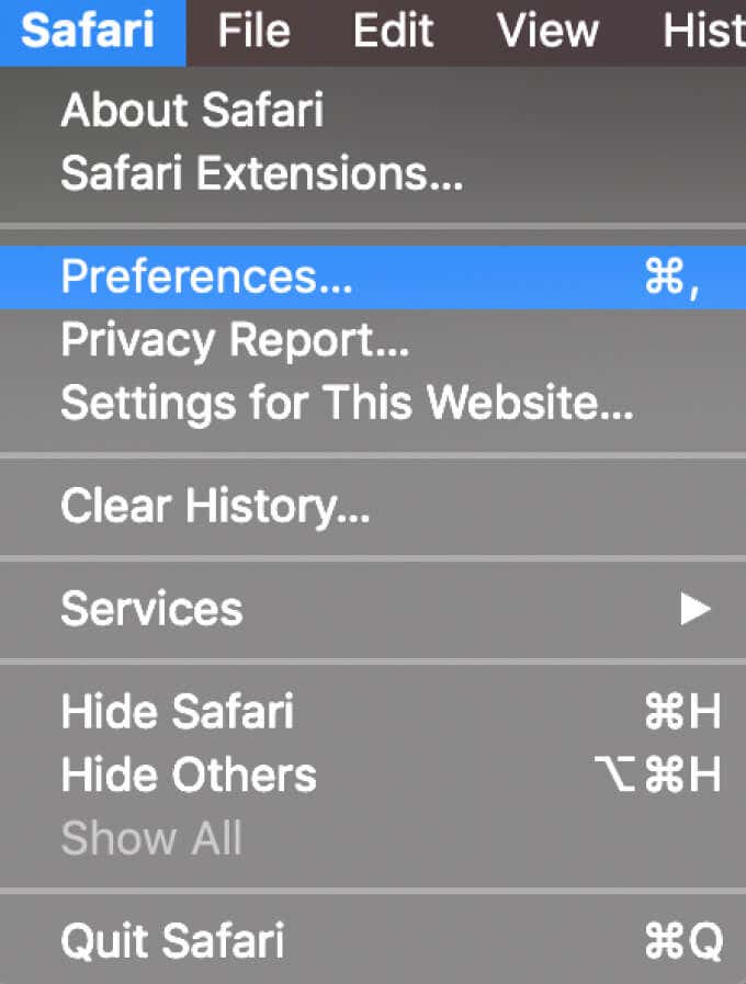 Safari > Preferences 