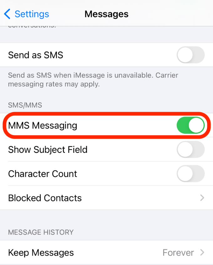 MMS Messaging enabled 
