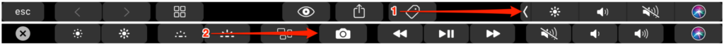 Control Strip expanded to reveal Screenshot icon 