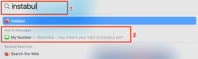 Istanbul in search bar shown in message