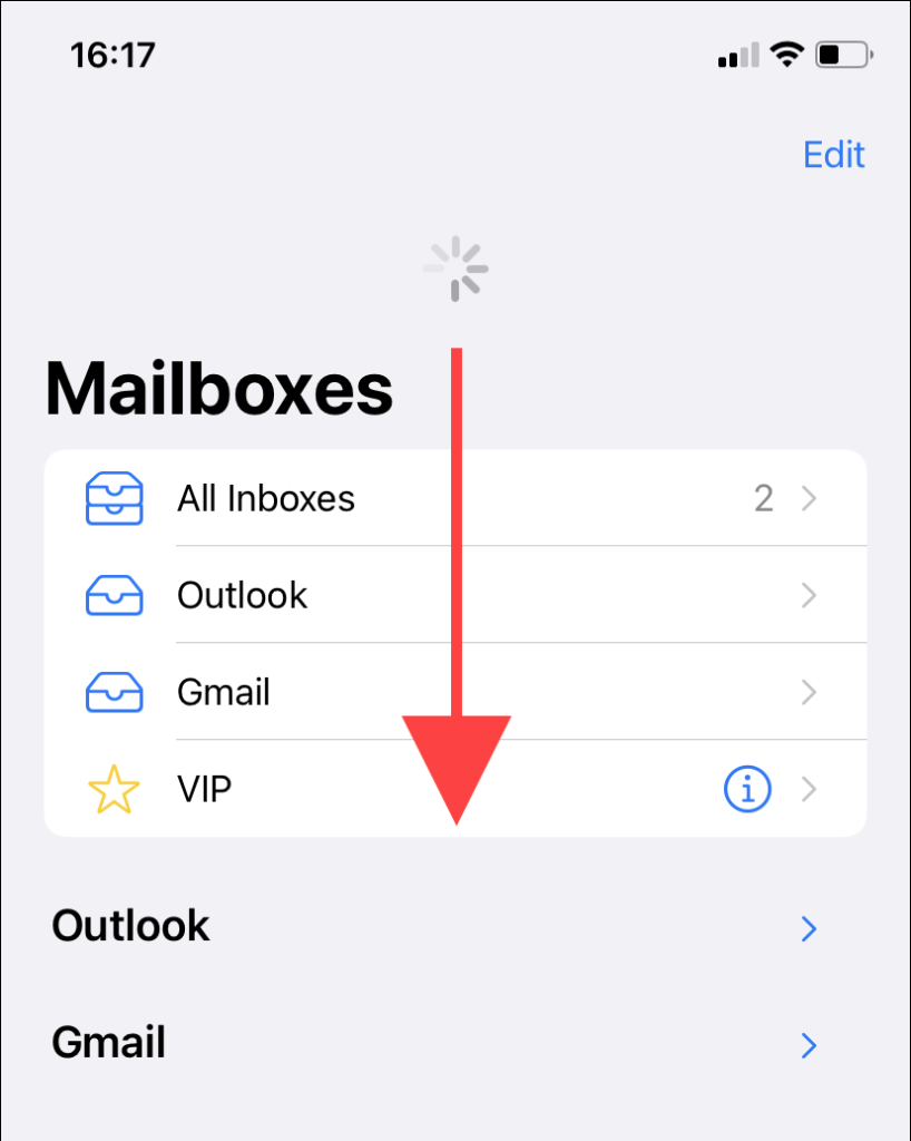 Drag your finger down Mail app 