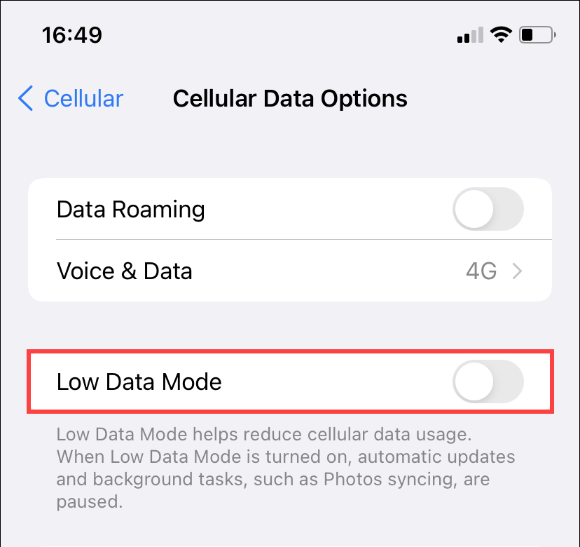 Low Data Mode disabled 