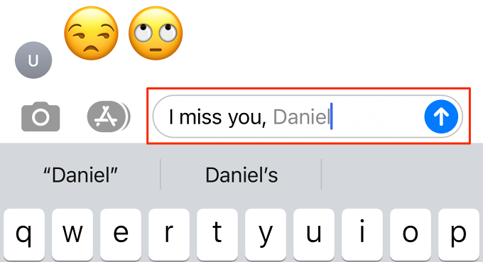 Daniel's name being typed into iMessages 