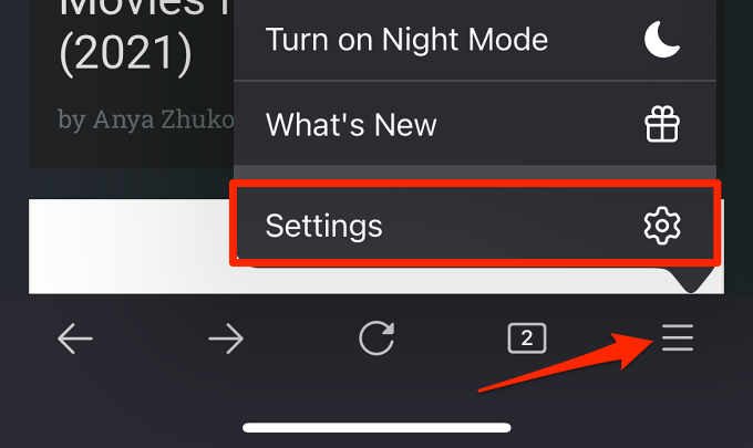 Settings in hamburger menu 