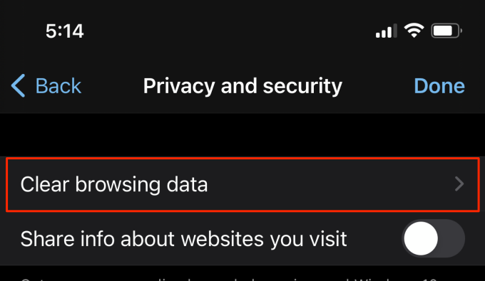 Clear browsing data selected 