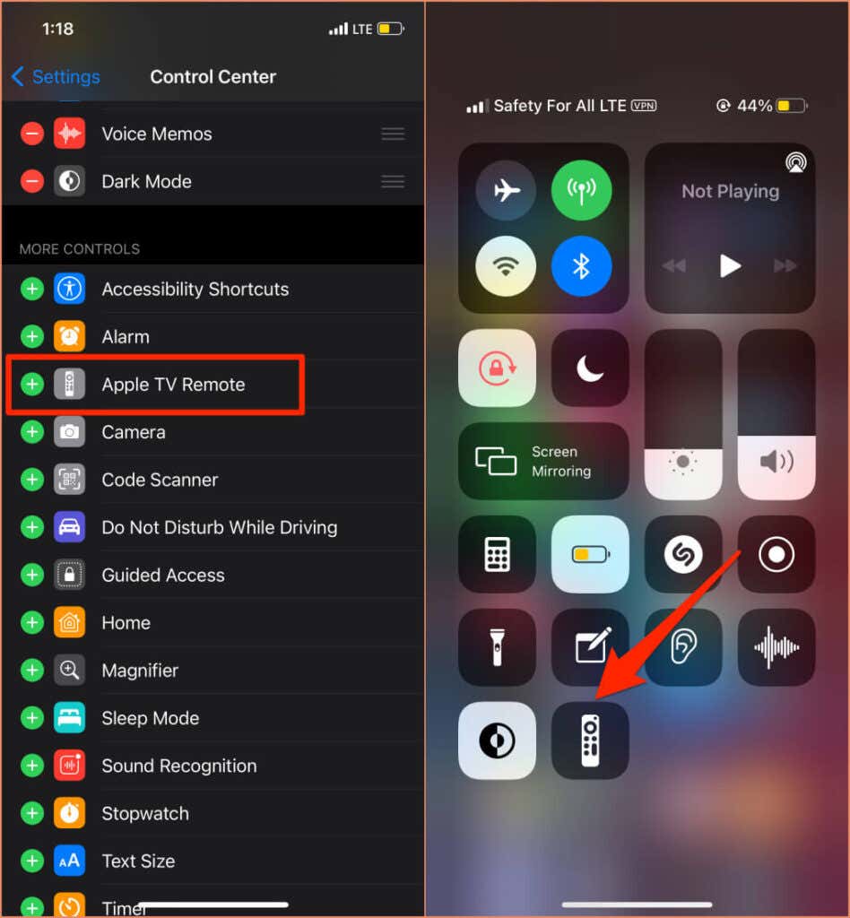 Adding Apple TV Remote to Control Center