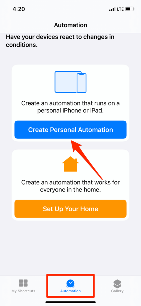 Create Personal Automation button