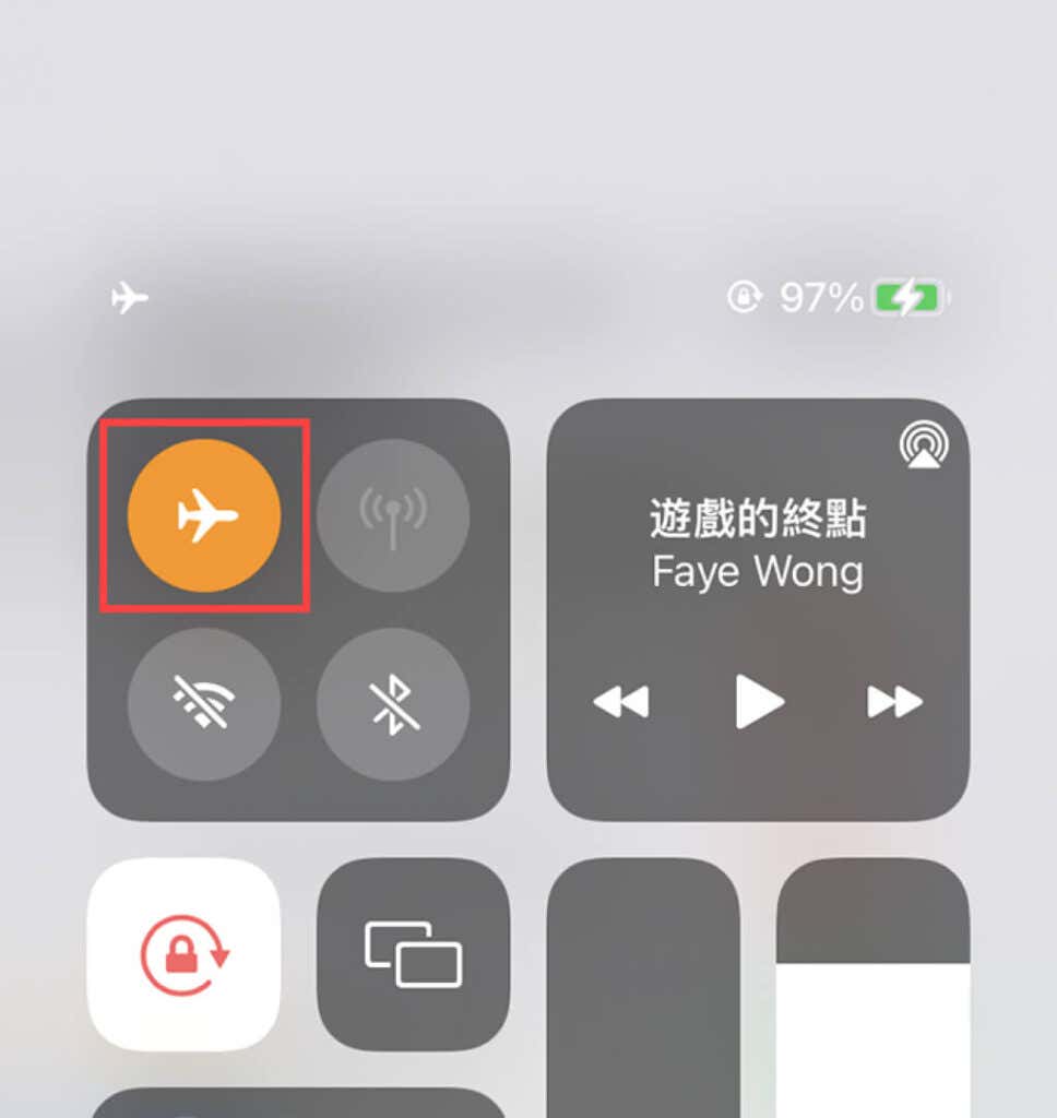 Airplane Mode icon in Control Center