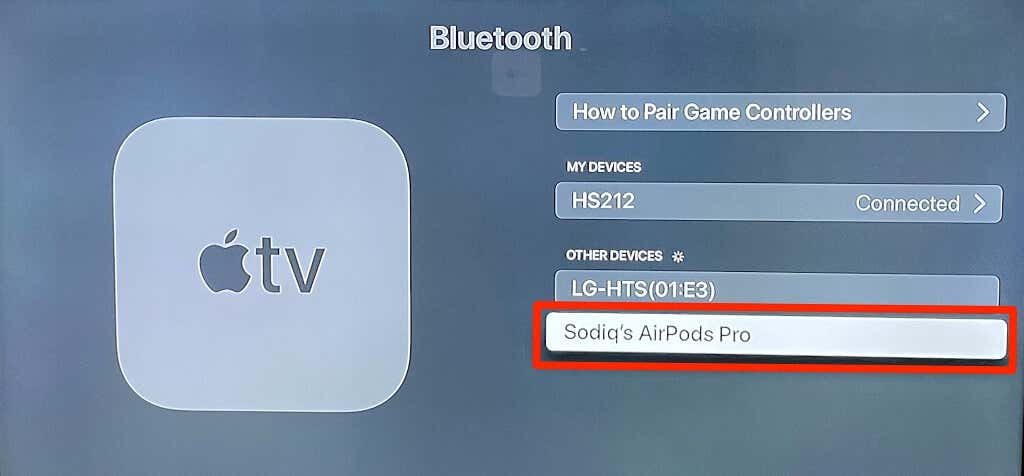 AirPods selected in other devices menu