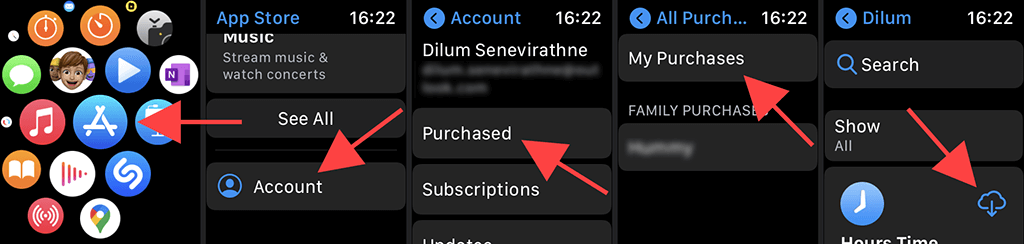 Visual instructions for reinstalling apps from purchase list