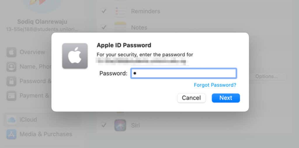 Enter password screen 