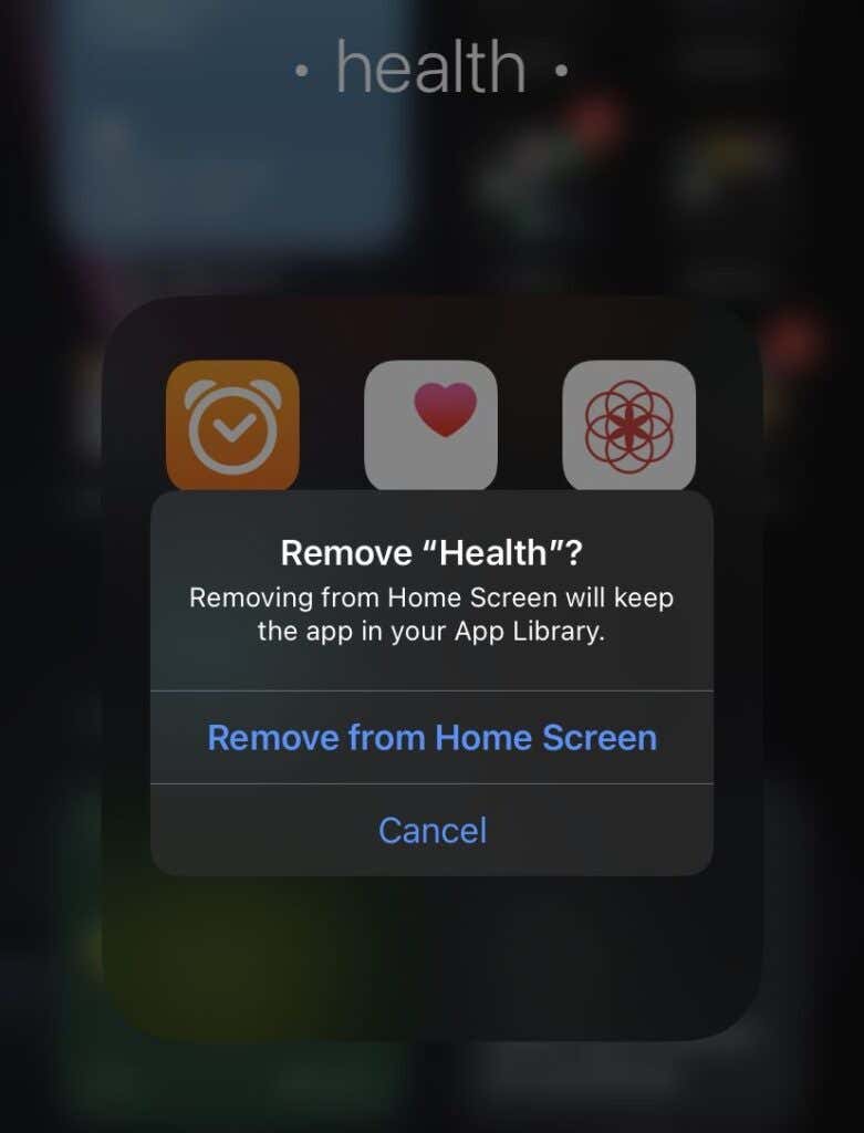 Remove from Home Screen confirmation window 
