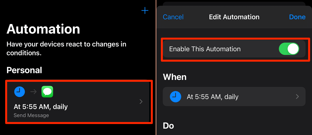 Enable This Automation toggle
