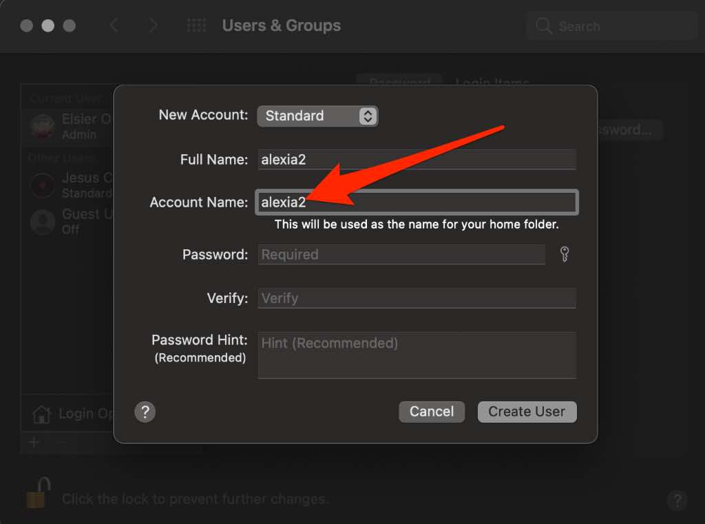 Enter account name in field 