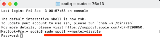 sudo spctl --master-disable