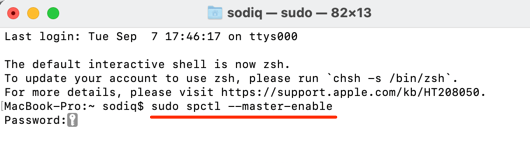 sudo spctl – master-enable