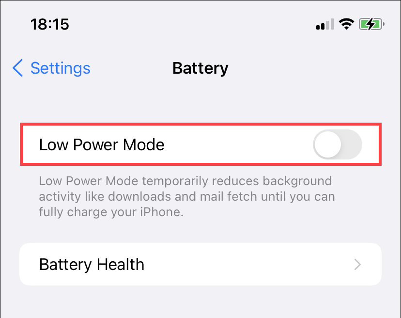 Low Power Mode toggle 