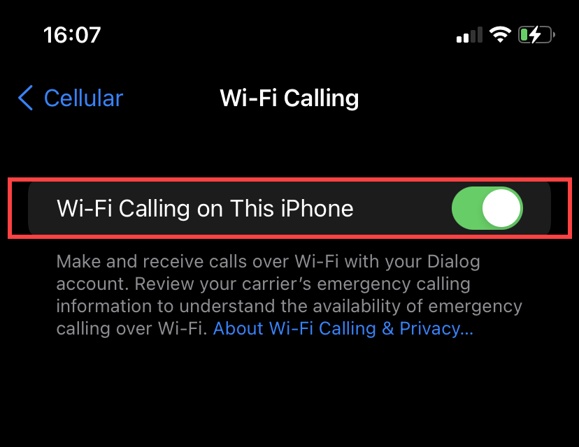 Wi-Fi Calling on This Phone enabled