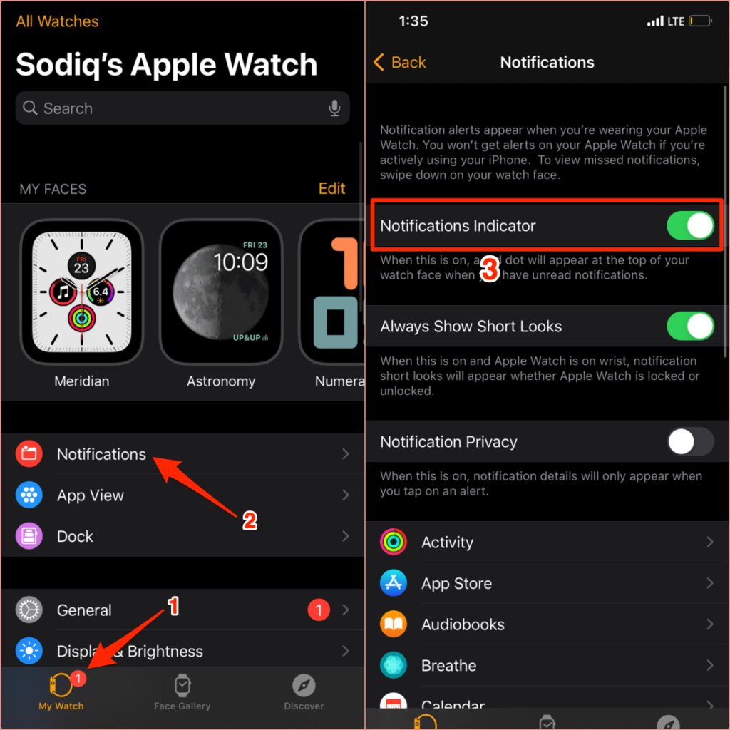 Visual instructions for turning off Notifications Indicator on iPhone