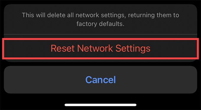 Reset Network Settings button 