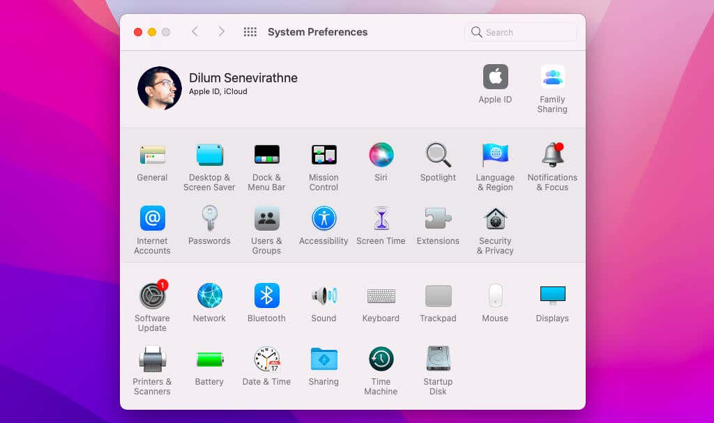 Time Machine in System Preferences