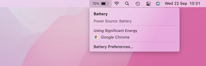 Chrome in Using Significant Energy in Battery menu