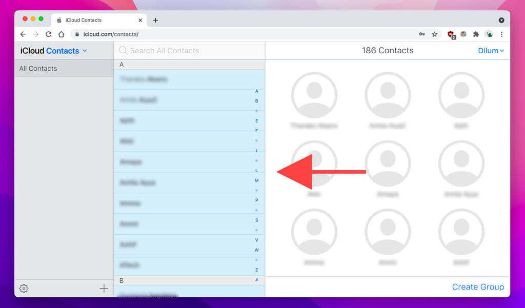 Contacts in iCloud.com
