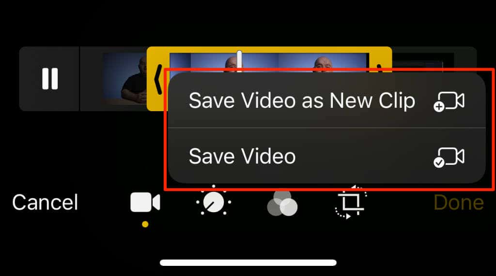 Save Video popup menu