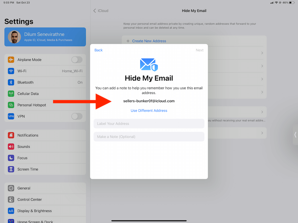 Settings > Apple ID > iCloud > Hide Your Email