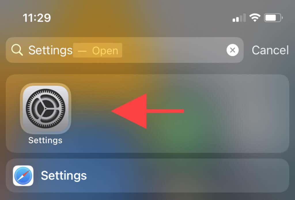 Settings app in iPhone 