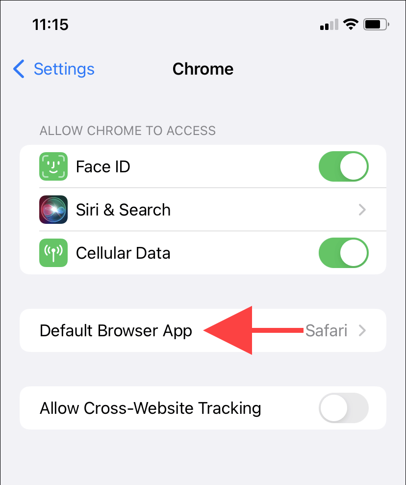 Settings > Default Browser App 