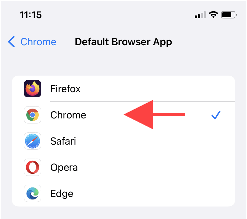 Default Browser Ap set to Chrome