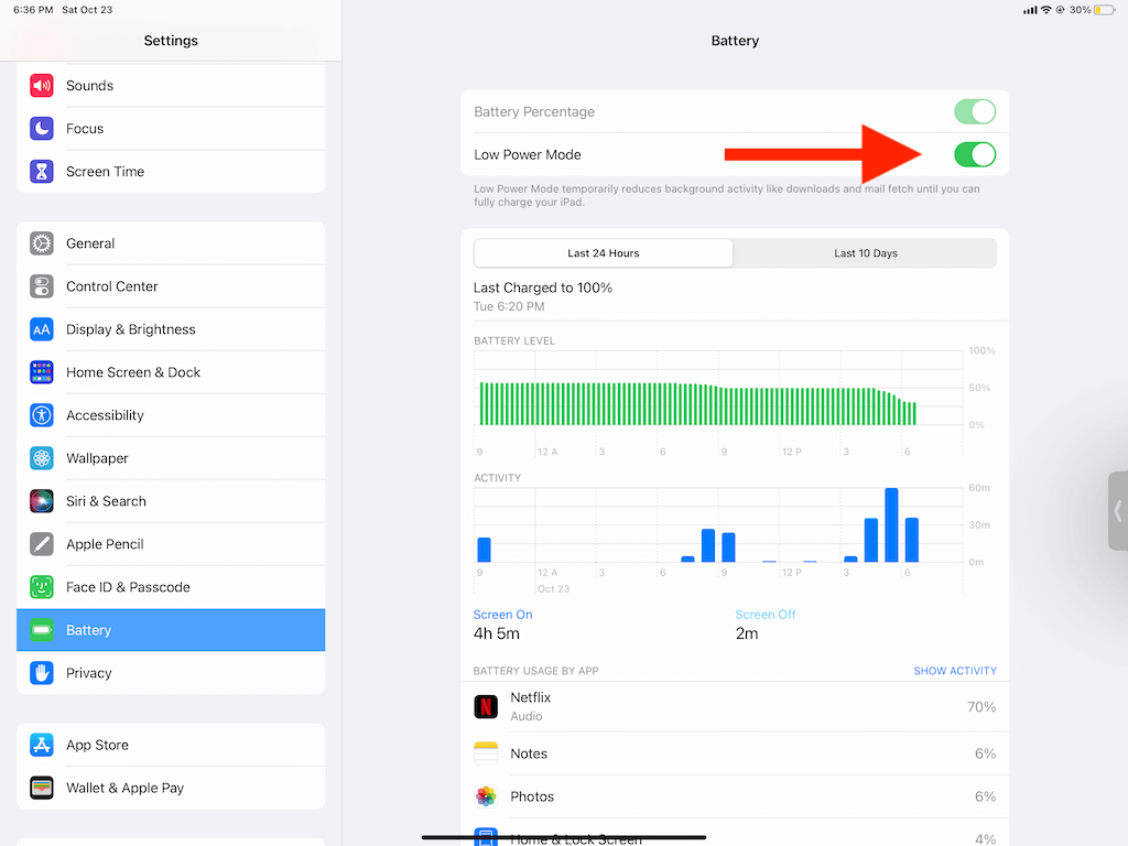 Enable Low Power Mode toggle switch 