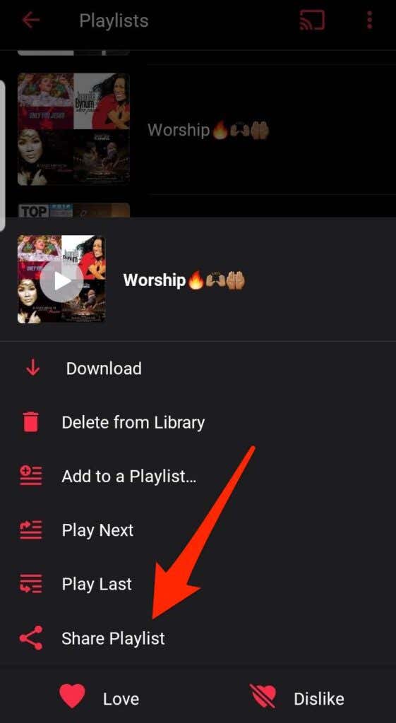 Share Playlist option 