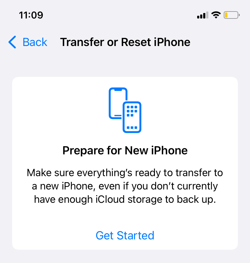 Transfer or Reset iPhone screen 