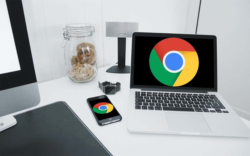 Google Chrome icon on a laptop and iPhone