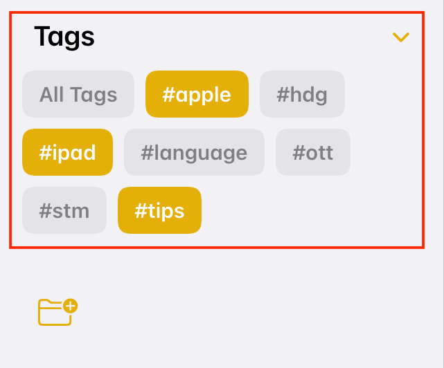 Tags section in Notes sidebar