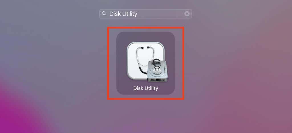Disk Utility in search bar