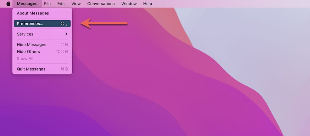 Messages > Preferences 