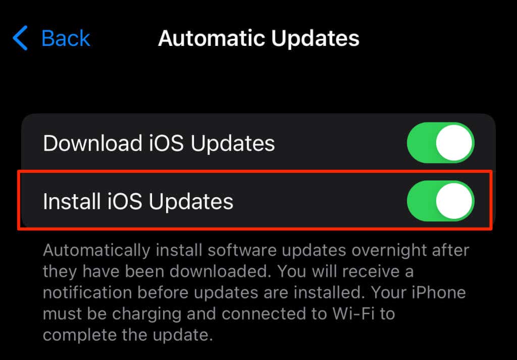 Install iOS Updates toggle